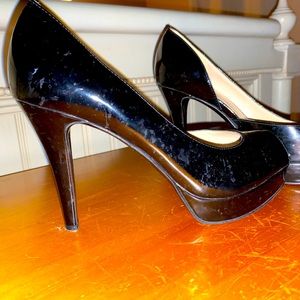 Nine West Patent Leather Black Peep Toe Platform Heels Size 7M